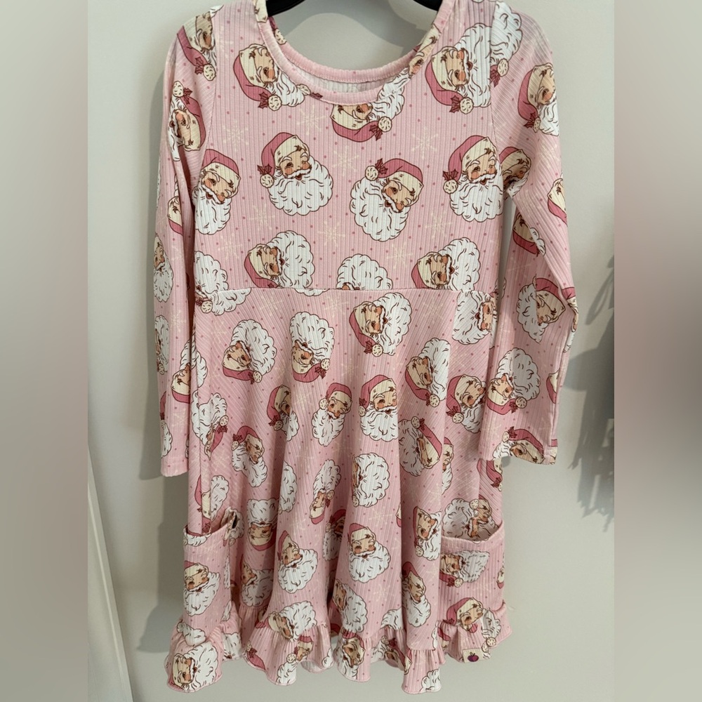 cheeky plum Pink Santa Print Long Sleeve Dress